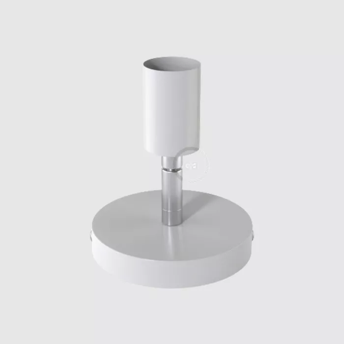Darc — Lampe sur pied blanc avec une base circulaire large et un abat-jour cylindrique épuré, design épuré et élégant