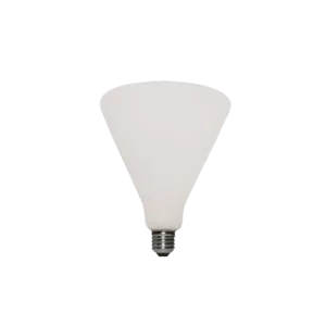 Darc — Ampoule LED en forme de cône blanc, stylisée en pixel art sur fond noir, avec une base filetée visible en bas.