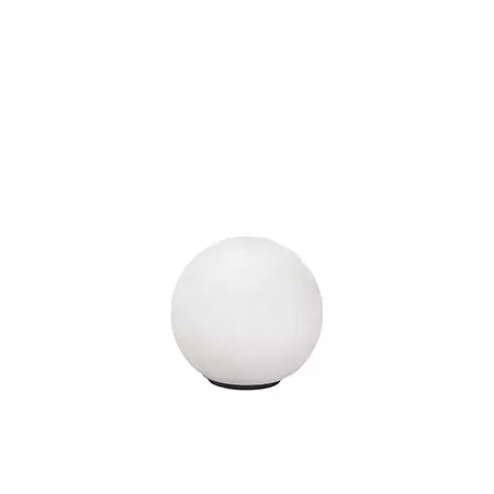 Darc — Sphère lumineuse blanche posée sur une base noire, diffusant une lumière douce et uniforme, idéale pour un éclairage d'ambiance contemporain