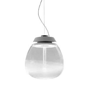 Darc — Applique murale suspendue en forme de globe translucide et blanc, fixée par un câble métallique et un support angulaire noir, diffusant une lum