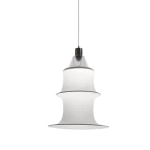 Darc — Applique murale blanche en forme de colonne à trois niveaux, suspendue par un fil métallique sur fond noir, évoquant un style vintage raffiné