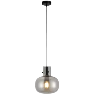Darc — Applique murale suspendue en métal chromé avec une ampoule à lumière chaude visible à travers un abat-jour en verre dépoli, fixée par un câble
