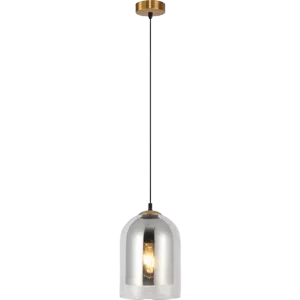 Darc — Applique murale suspendue en forme de boîte en verre transparent, fixée par une tige métallique dorée, diffusant une lumière chaude et douce