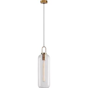 Darc — Applique murale suspendue en métal doré et verre transparent, fixée sur un socle carré blanc, avec un fil fin et une ampoule visible