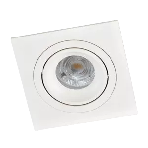 Darc — Un projecteur LED encastré de forme circulaire, entouré d'un cadre carré blanc, avec une lumière douce et diffuse visible au centre