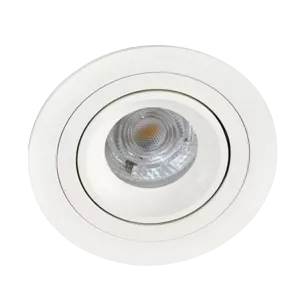 Darc — Un spot lumineux encastré dans un plafond, de forme circulaire avec un cadre blanc dentelé et une lumière LED centrale diffuse, offrant un écla