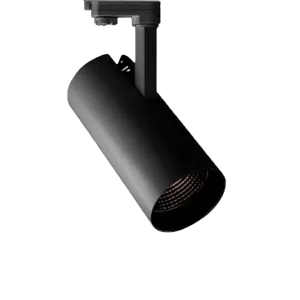 Darc — Un projecteur LED encastré noir, de forme cylindrique, fixé au plafond avec une lumière dirigée vers le bas, idéal pour un éclairage contempora