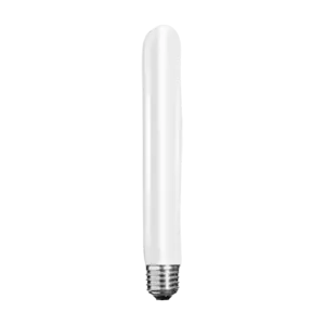 Darc — Une ampoule LED longue et fine, de couleur blanche, avec une base à vis standard, posée sur un fond noir.