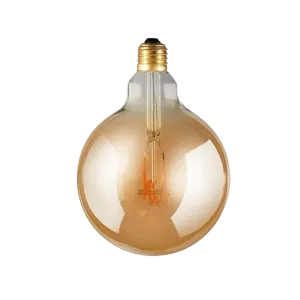 Darc — Ampoule Edison en verre transparent avec filament visible, style rétro et élégant, montée sur un culot métallique doré, fond noir contrasté