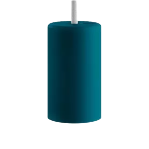 Darc — Applique murale suspendue de forme cylindrique, coloris bleu turquoise intense, fixée par un support métallique blanc et une tringle ajustable.