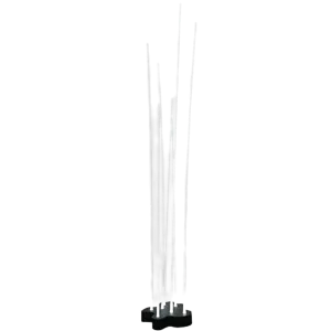 Darc — Une tour futuriste stylisée en pixel art, composée de blocs blancs et noirs sur fond noir, évoquant une architecture minimaliste et épurée.