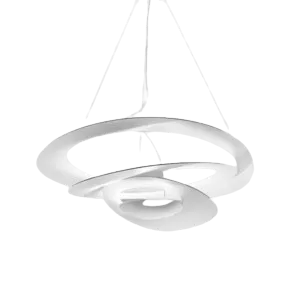 Darc — Applique murale en forme de spirale et de triangles, suspendue au mur, avec un design épuré en noir et blanc, éclairant une zone intérieure.