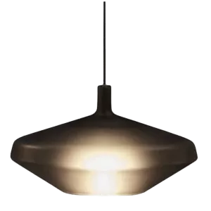Darc — Applique murale en forme de champignon avec un pied fin et une base large diffusant une lumière douce et chaude, sur fond noir.