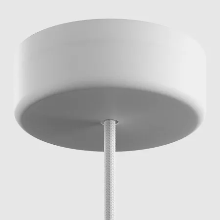 Darc — Un luminaire blanc suspendu au plafond avec un abat-jour circulaire lisse et une corde tressée en suspension, offrant une ambiance lumineuse do