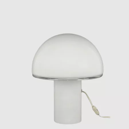 Darc — Luminaire en forme de champignon blanc, avec une base cylindrique et un chapeau arrondi translucide, éclairé intérieurement et branché avec un