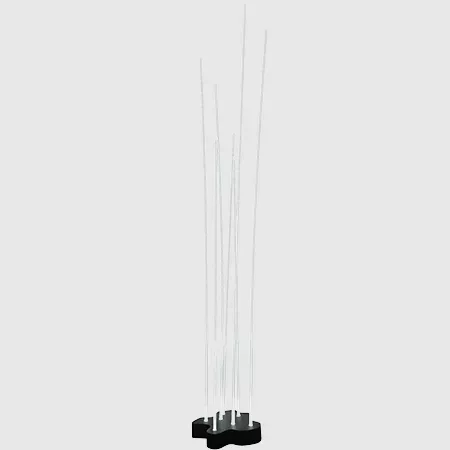 Darc — Un luminaire suspendu au design épuré composé d’un socle noir et de cinq fils fins et blancs s’élevant verticalement comme des brins de lumière