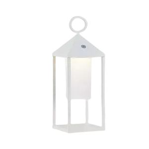 Darc — Une lanterne murale vintage en style pixel art, de couleur blanche, avec une forme classique et une ampoule visible à l'intérieur, sur fond noi