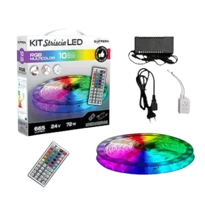 Darc — Un kit d'éclairage LED multicolore de 10 mètres, incluant une télécommande à 16 touches, une alimentation électrique et un boîtier de contrôle,