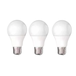 Darc — Trois ampoules LED de forme design et couleur blanche, alignées horizontalement sur fond noir, avec des culots visibles.