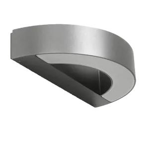 Darc — Un escalier hélicoïdal en métal gris clair, design contemporain, avec une rampe intégrée et une structure en forme de spirale, posé sur un fond