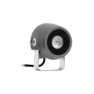 Darc — Un projecteur industriel monté sur support métallique, avec un boîtier gris et une optique circulaire éclairée, conçu pour des environnements e
