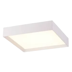 Darc — Un plafonnier carré blanc et lumineux, encastré dans un faux plafond, avec un design épuré et des bords légèrement biseautés, diffusé sur fond