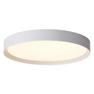 Darc — Un plafonnier ovale blanc diffusant une lumière douce et uniforme, monté sur un fond noir pour mettre en valeur son design épuré.