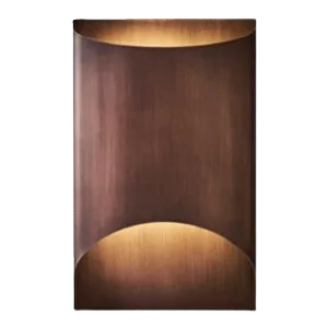 Darc — Une toile rectangulaire encadrée de noir représentant une surface en bois clair avec deux formes circulaires lumineuses en dégradé doré, créant