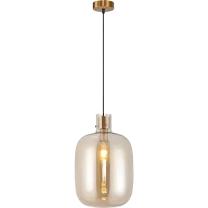 Darc — Applique murale suspendue en forme géométrique avec une ampoule à filament visible, diffusant une lumière douce et chaude sur fond noir.