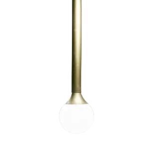 Darc — Applique murale en laiton avec un pied cylindrique et une base carrée blanche, fixée au plafond, émettant une lumière douce