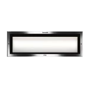 Darc — Un bandeau lumineux LED rectangulaire encastré dans un cadre métallique gris clair, avec une lumière blanche diffuse à l'intérieur, monté sur u