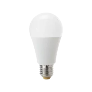 Darc — Ampoule LED blanche en forme d'ampoule classique, avec une base à vis standard, émettant une lumière douce et uniforme sur fond noir.