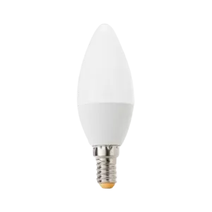 Darc — Une ampoule LED blanche de forme moderne, avec une base filetée E27 visible, posée sur un fond noir.