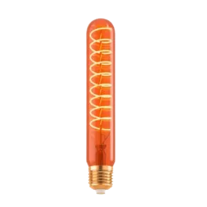 Darc — Une ampoule chauffante rouge avec un filament en spirale visible à l'intérieur, montée sur une base métallique, sur fond noir.