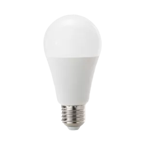 Darc — Ampoule LED blanche en forme d'ampoule classique, avec culot E27, sur fond noir, pixelisée