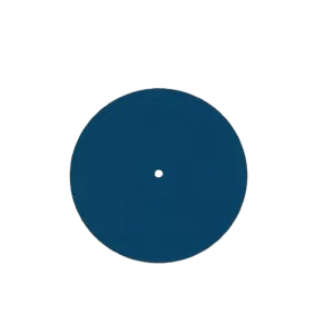 Darc — Un pommeau bleu circulaire entouré d’engrenages métalliques blancs en relief, avec un petit trou central visible