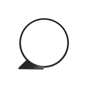 Darc — Forme circulaire en pixel art avec une flèche intégrée pointant vers le bas, composée de carrés blancs et gris sur fond noir