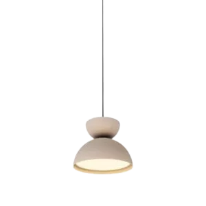 Darc — Applique murale suspendue en métal blanc avec abat-jour en tissu beige clair, fixée par un câble fin sur fond noir.