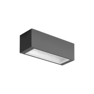 Darc — Un projecteur LED encastré de forme rectangulaire, avec des bords légèrement dentelés et une surface lisse et blanche, posé sur un fond noir.
