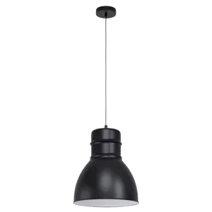 Darc — Applique murale suspendue en forme de cloche noire avec un support métallique blanc, fixée au plafond par une tige ajustable