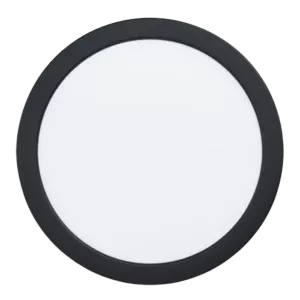 Darc — Un cercle lumineux blanc entouré d’un cadre noir texturé en damier, posé sur un fond noir uniforme