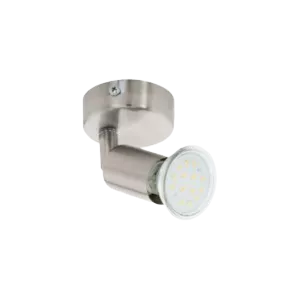 Darc — Un support mural en métal chromé avec une base circulaire et une fixation angulaire pour fixer un luminaire ou un projecteur mural.