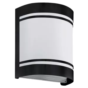 Darc — Applique murale moderne en forme de cylindre, noire avec une bande lumineuse blanche horizontale et un rebord légèrement incliné vers l'avant