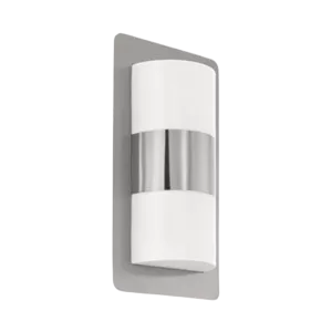 Darc — Applique murale moderne en forme de cylindre blanc et argenté, fixée sur un mur clair, avec un design épuré et élégant.