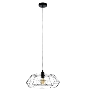 Darc — Applique murale suspendue en métal blanc avec une structure géométrique hexagonale et un abat-jour transparent, fixée au plafond par une tige f