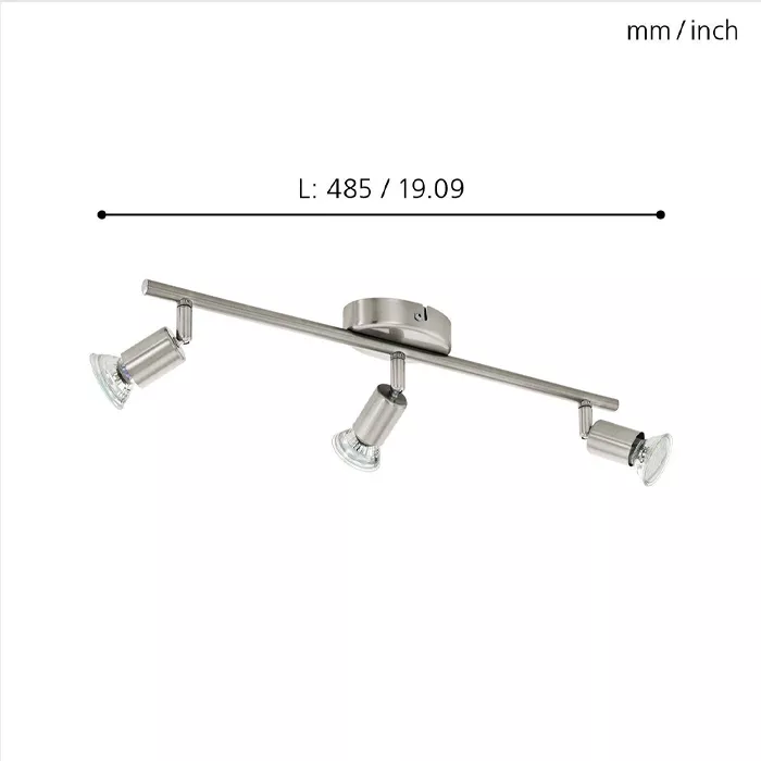 Darc — Barre lumineuse linéaire en chrome avec trois spots orientables, mesurant 485 millimètres de long, idéale pour un éclairage fonctionnel et desi