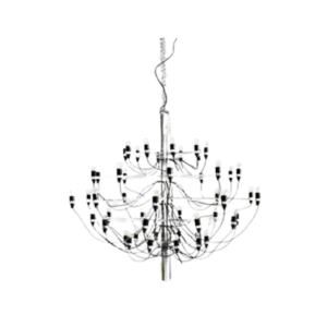 Darc — Une applique suspendue au design pixelisé, composée de multiples ampoules disposées en forme de cercle autour d'un support central métallique,
