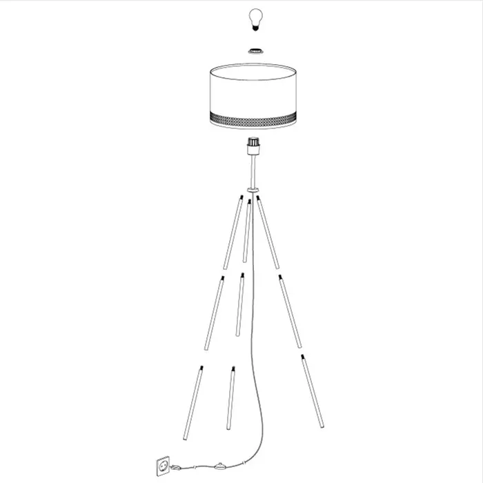Darc — Applique murale composée d’un abat-jour cylindrique suspendu à un socle central, avec cinq bras métalliques orientables terminés par des ampoul