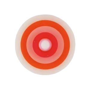 Darc — Cible circulaire aux trois anneaux concentriques, du blanc au rouge orangé vif, sur fond noir, style pixelisé