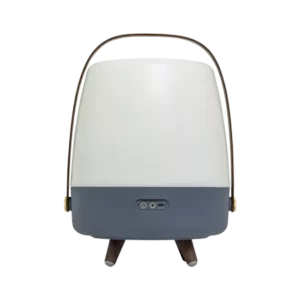 Darc — Un luminaire design en forme de boîte rectangulaire avec un haut transparent et un socle gris anthracite, équipé d’un bouton de commande et de
